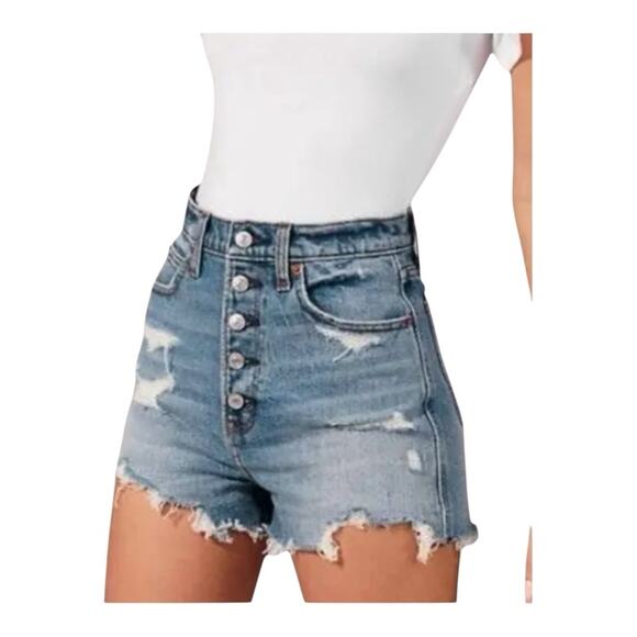 Abercrombie & Fitch High Rise Mom Denim Cutoff Curve Love Shorts